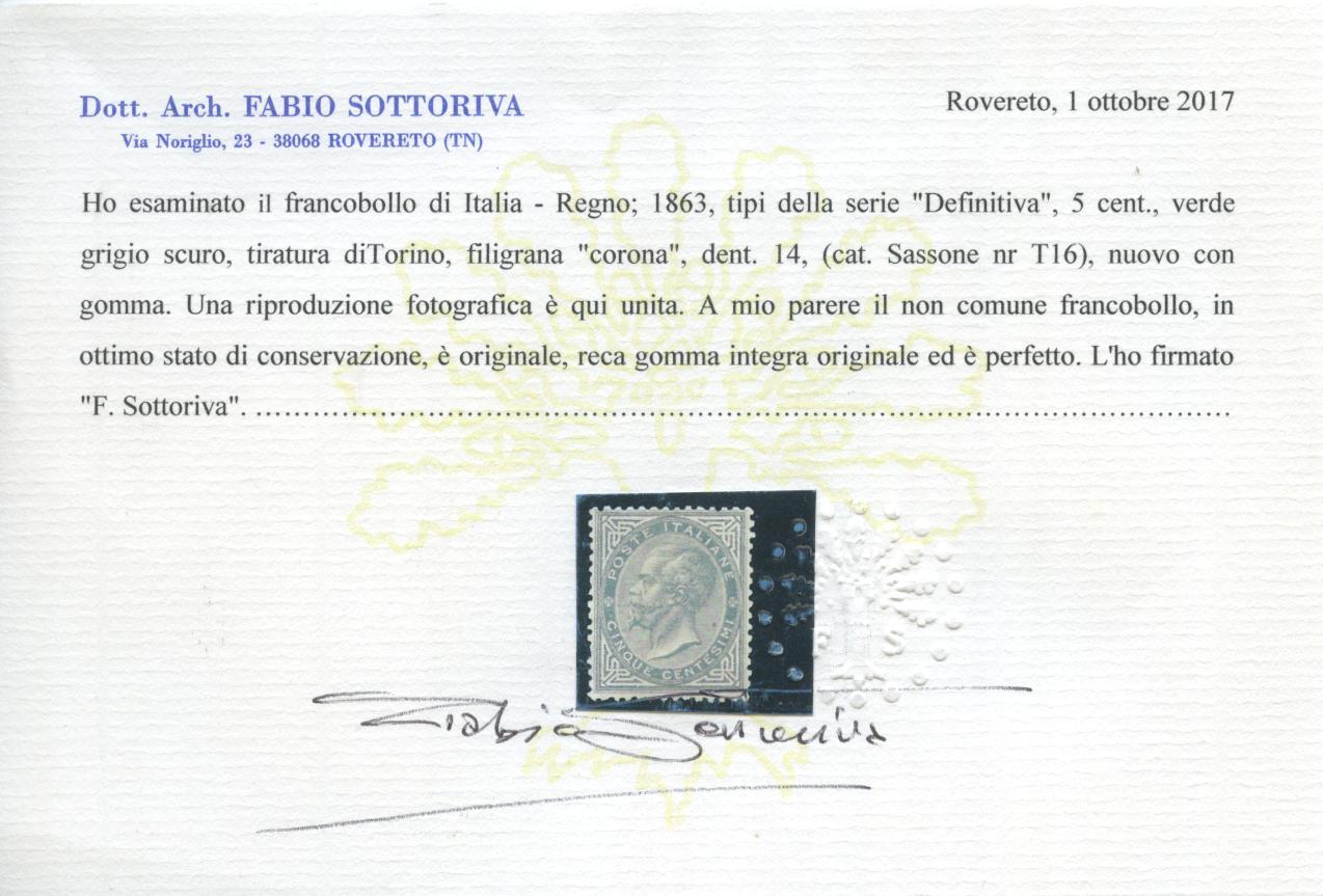 Scansione lotto: REGNO 1863 5C. TORINO 4 ** CENTRATO CERT.