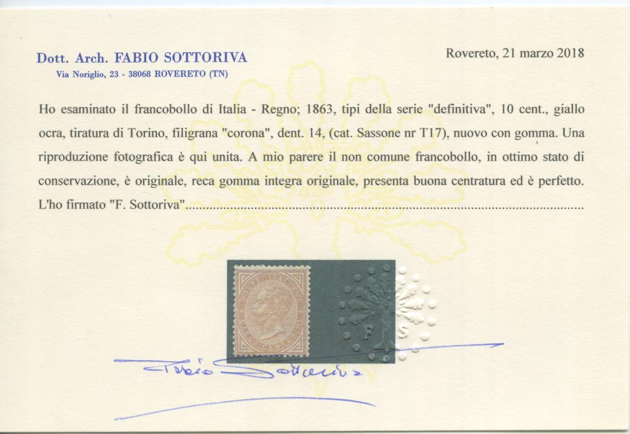 Scansione lotto: REGNO 1863 10C. TORINO 4 ** CENTRATO CERT.