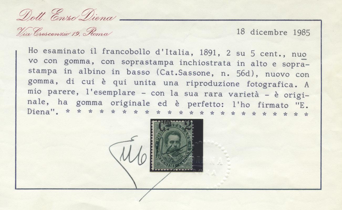 Scansione lotto: REGNO 1890/1 2C. SU 5C. RARITA N.56d *  CERT.