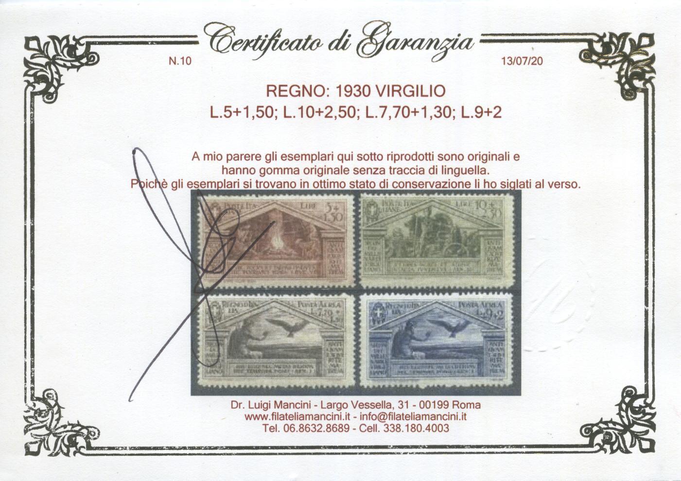 Scansione lotto: REGNO 1930 VIRGILIO 13V. **  CERT.