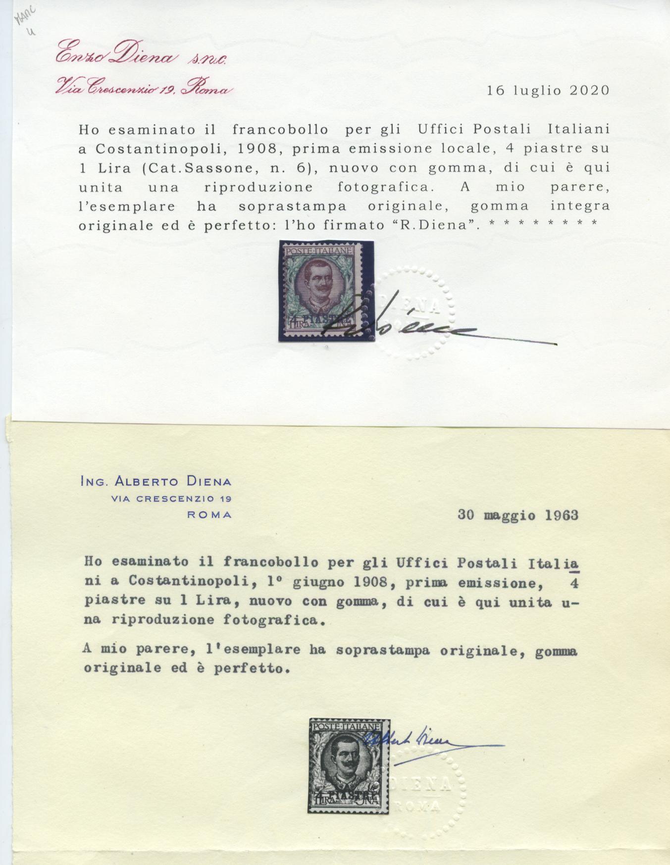 Scansione lotto: OCCUPAZIONI COSTANTINOPOLI 1908 N.6 **  CERT.