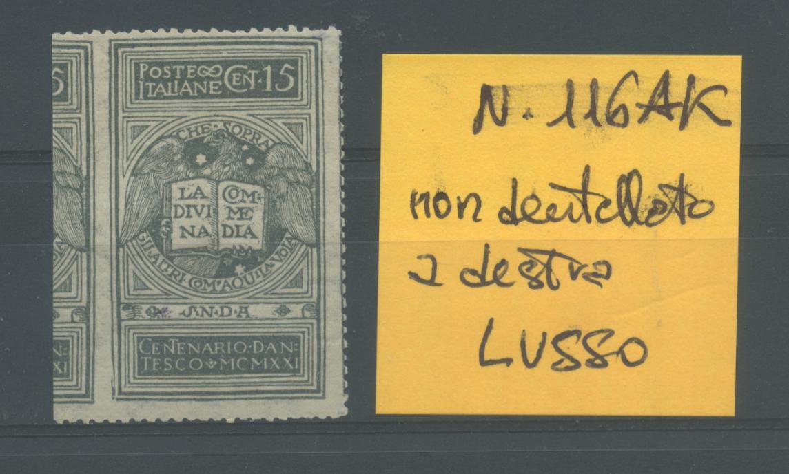 Scansione lotto: REGNO 1921 DANTE N.E. N.116AK ** LUSSO