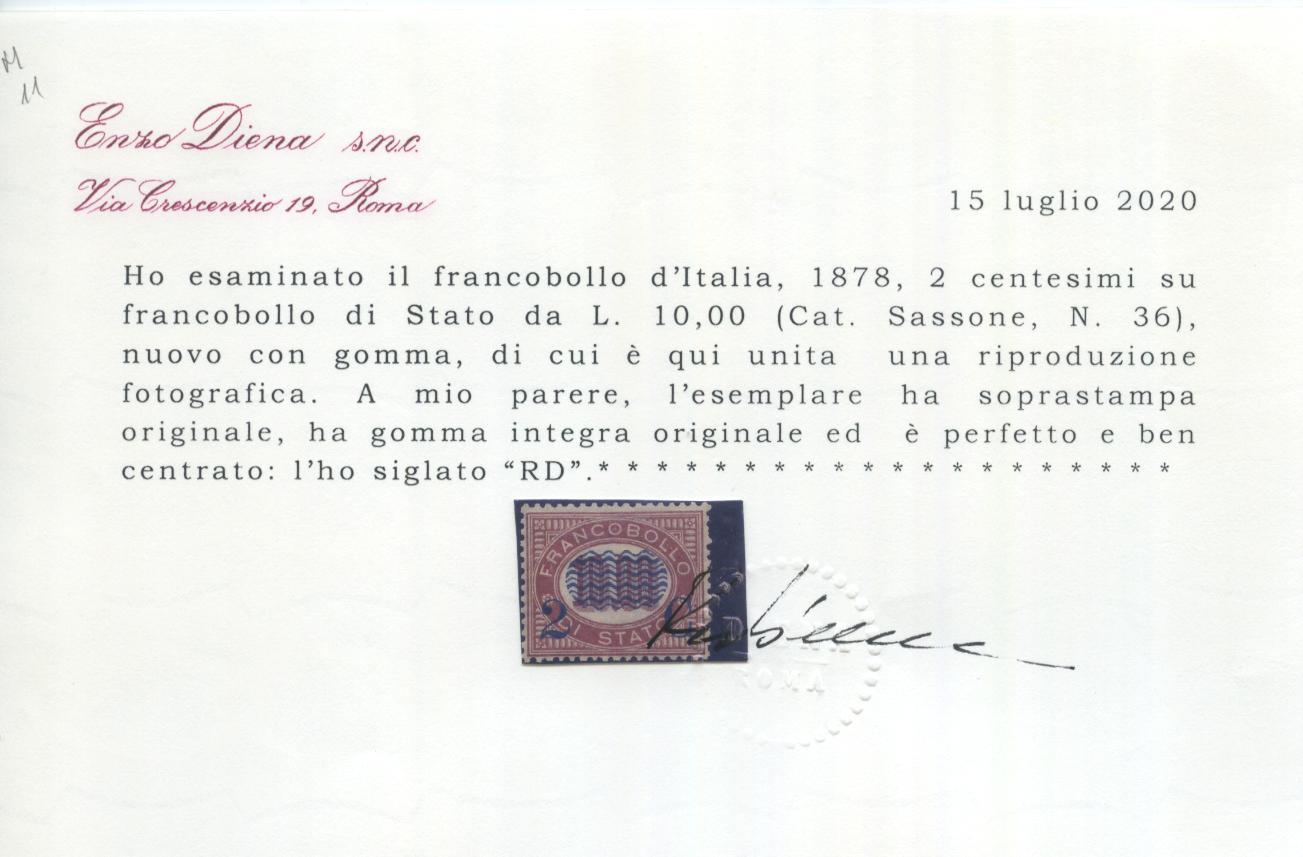 Scansione lotto: REGNO 1878 2C. SU L.10,00 ** LUSSO CERT.