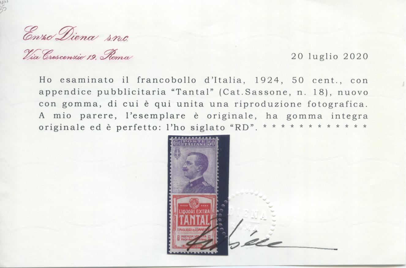 Scansione lotto: REGNO 1924 50C. TANTAL 2 ** LUSSO CERT.