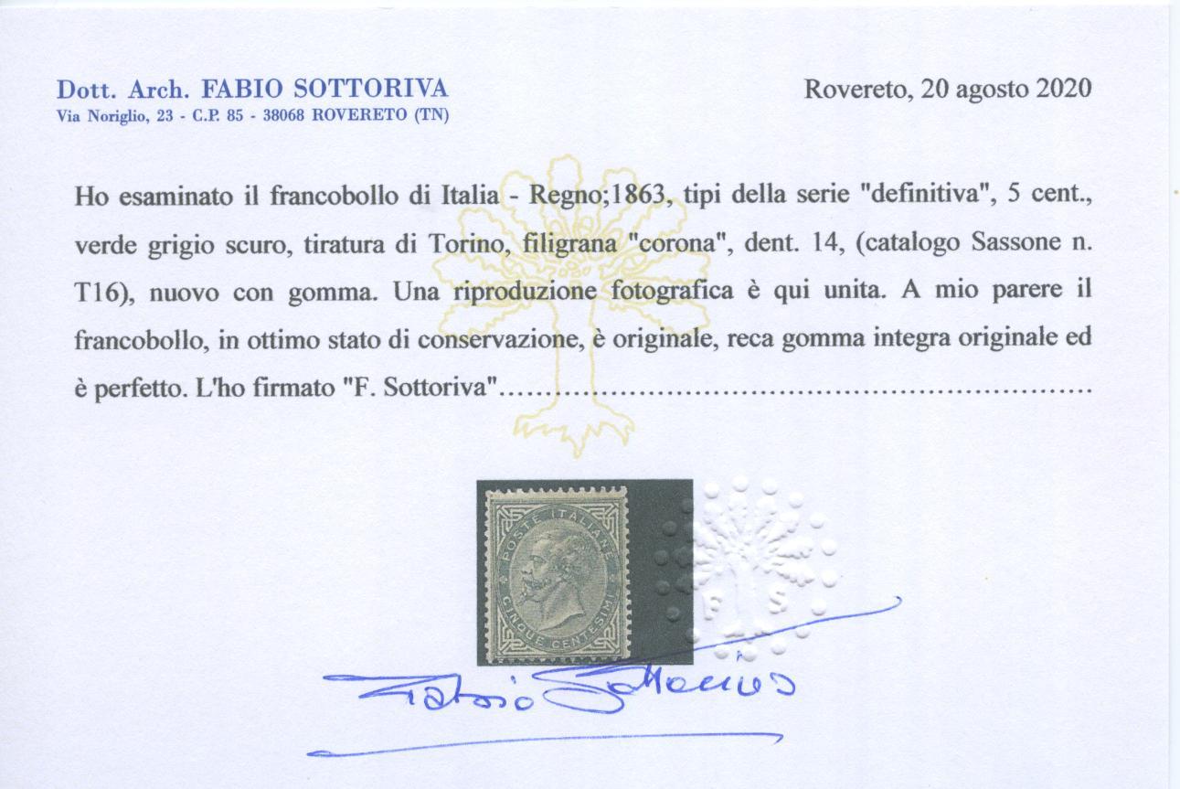 Scansione lotto: REGNO 1863 5C. TORINO 4 **  CERT.