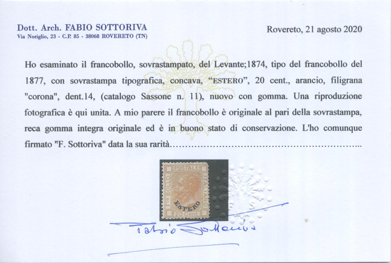 Scansione lotto: OCCUPAZIONI LEVANTE 1878 20C. ARANCIO 3 **  CERT.