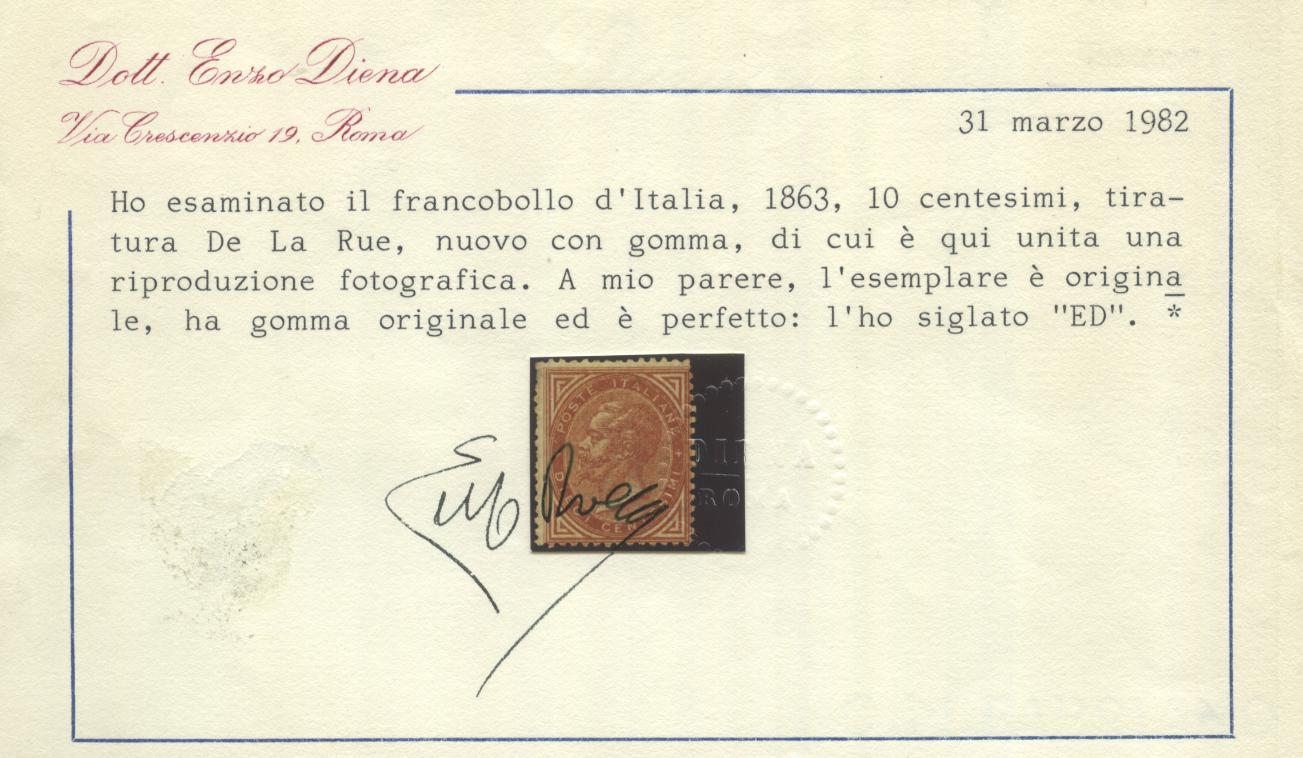 Scansione lotto: REGNO 1863 10C. LONDRA *  CERT.