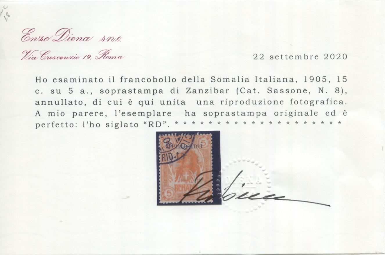 Scansione lotto: COLONIE SOMALIA 1905 ZANZIBAR N.8 US. LUSSO CERT.