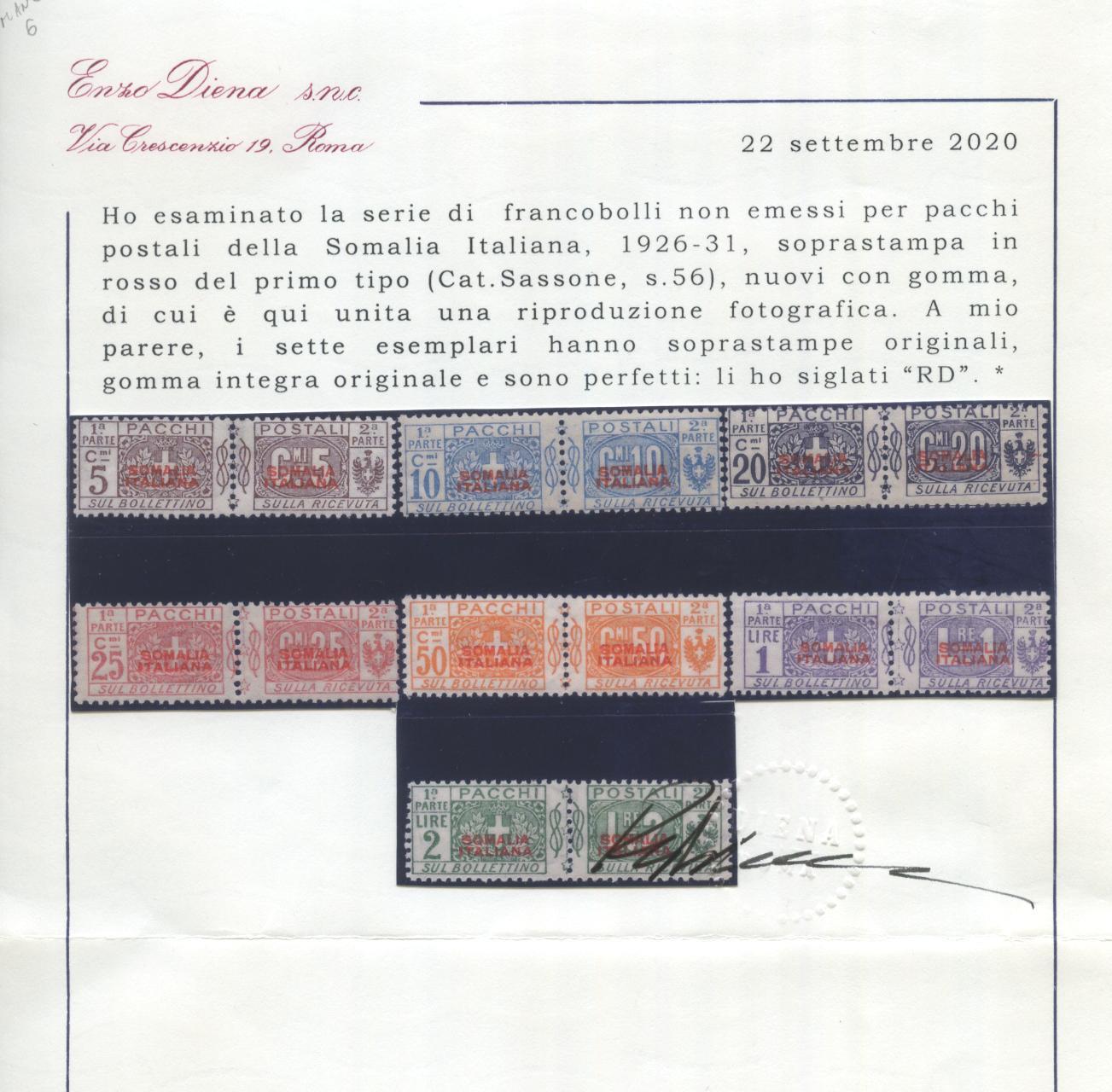 Scansione lotto: COLONIE SOMALIA 1926/31 PACCHI 7V. 2 **  CERT.