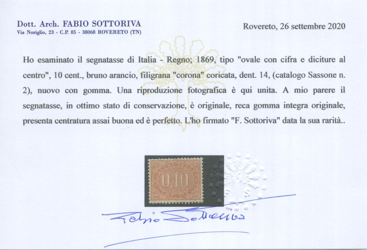 Scansione lotto: REGNO 1869 TASSE 10C. ** CENTRATO CERT.