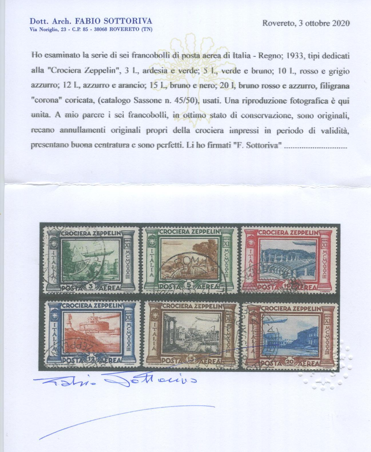 Scansione lotto: REGNO 1933 ZEPPELIN 6V. 2 US.  CERT.