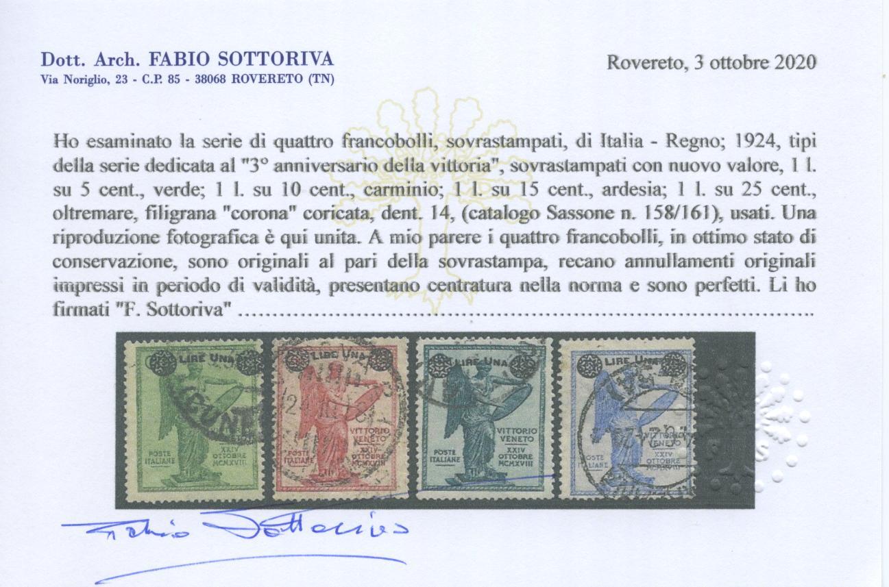 Scansione lotto: REGNO 1924 VITTORIA SOVR. 4V.(originale) 3 US.  CERT.