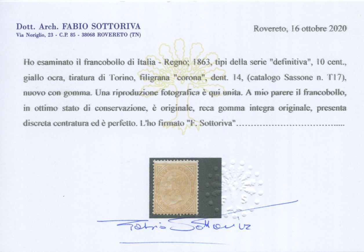 Scansione lotto: REGNO 1863 10C. TORINO 5 **  CERT.