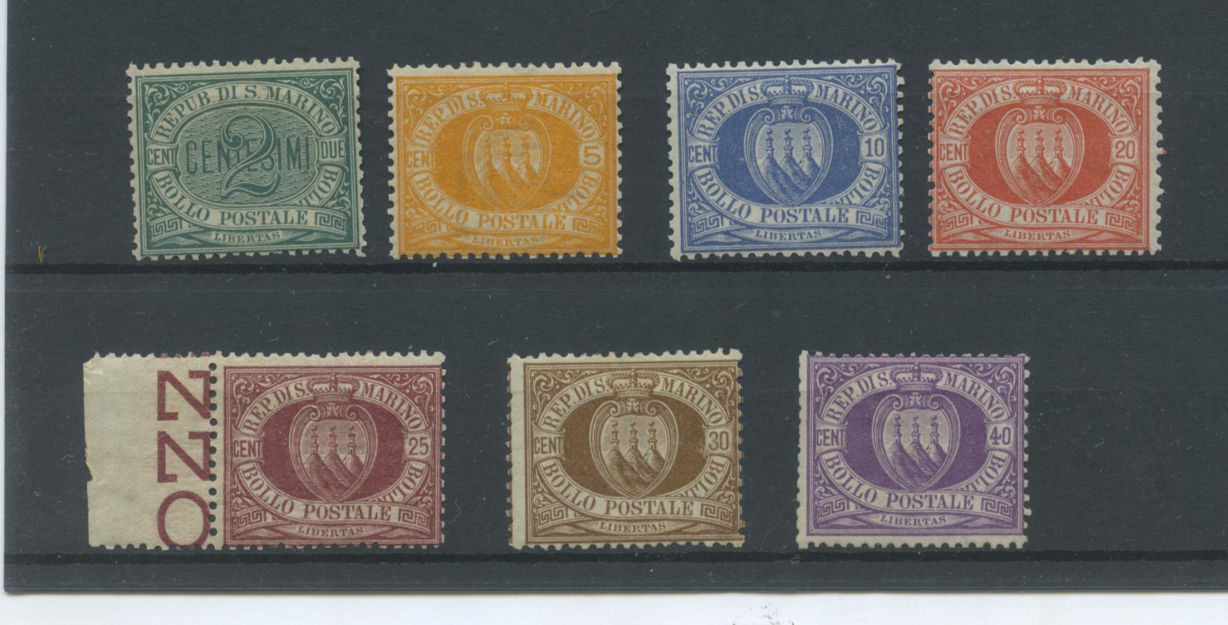 Scansione lotto: SAN MARINO 1877 SERIE CPL. 7V. **  CERT.