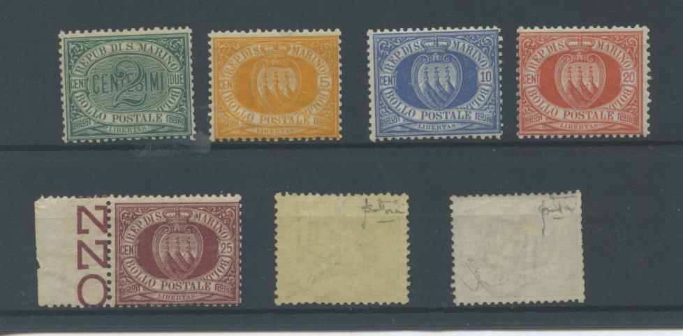 Scansione lotto: SAN MARINO 1877 SERIE CPL. 7V. **  CERT.