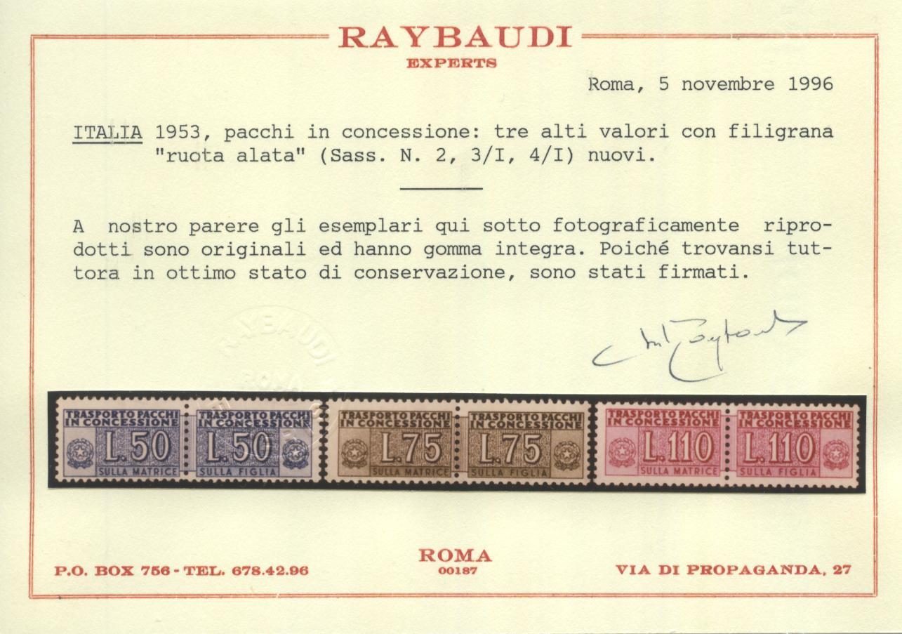 Scansione lotto: REPUBBLICA 1953 CONCESSIONE 4V. 2 ** CENTRATO CERT.