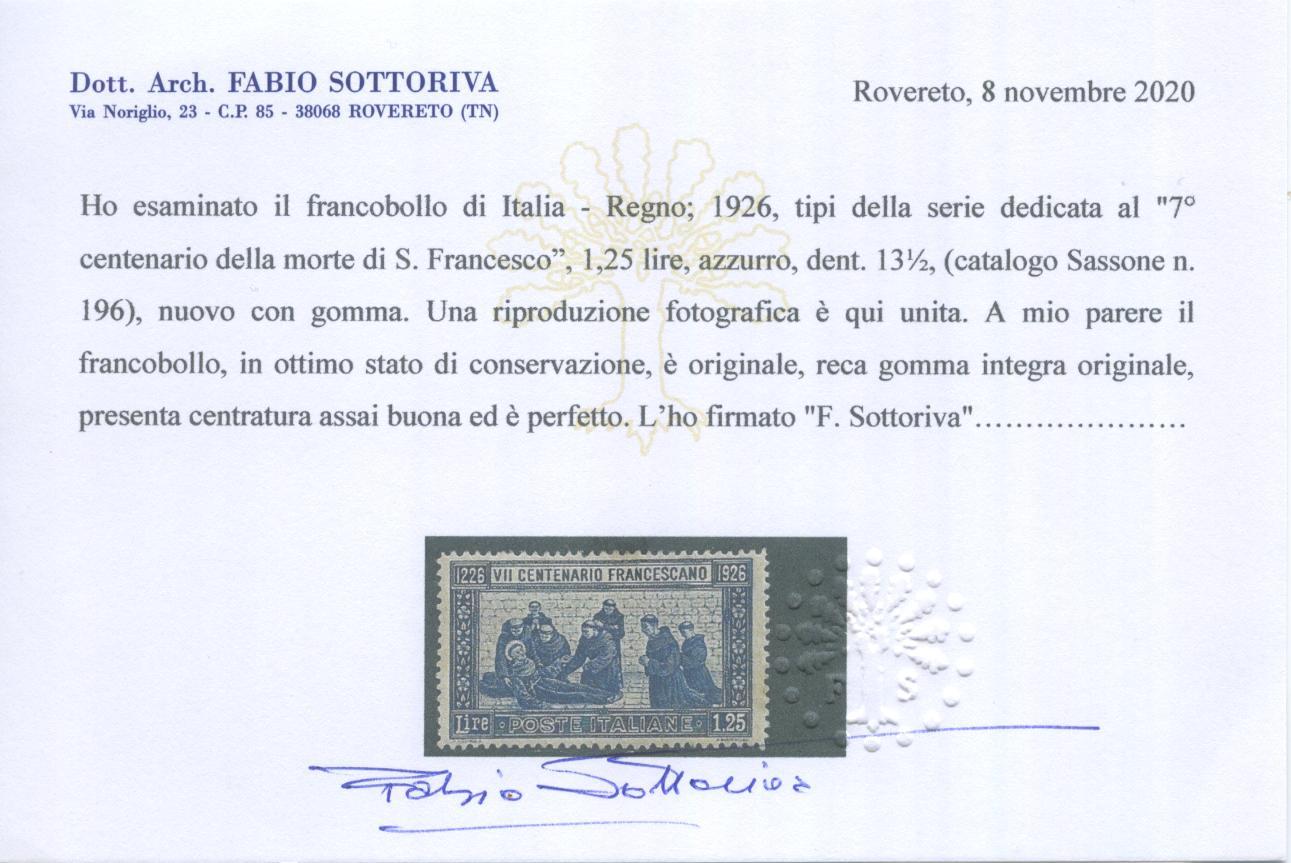 Scansione lotto: REGNO 1926 S. FRANCESCO RARO 2 ** CENTRATO CERT.