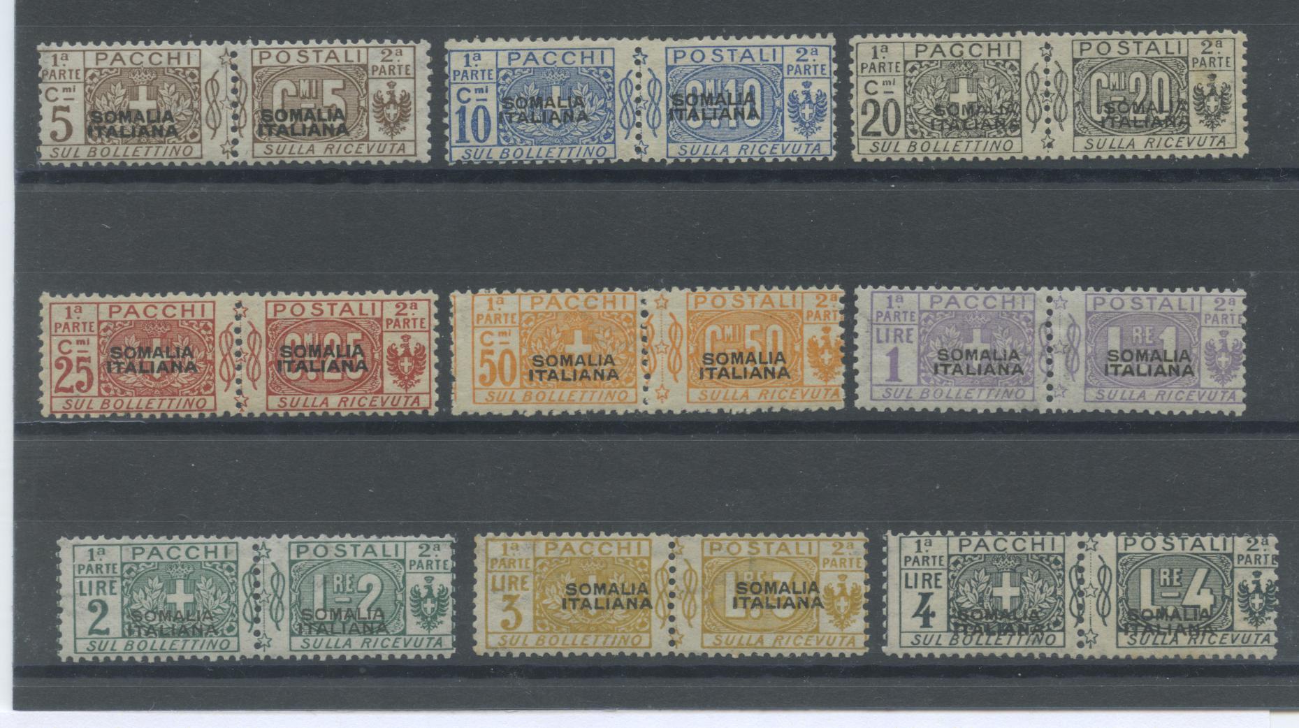 Scansione lotto: COLONIE SOMALIA 1917/9 PACCHI 9V. **  CERT.