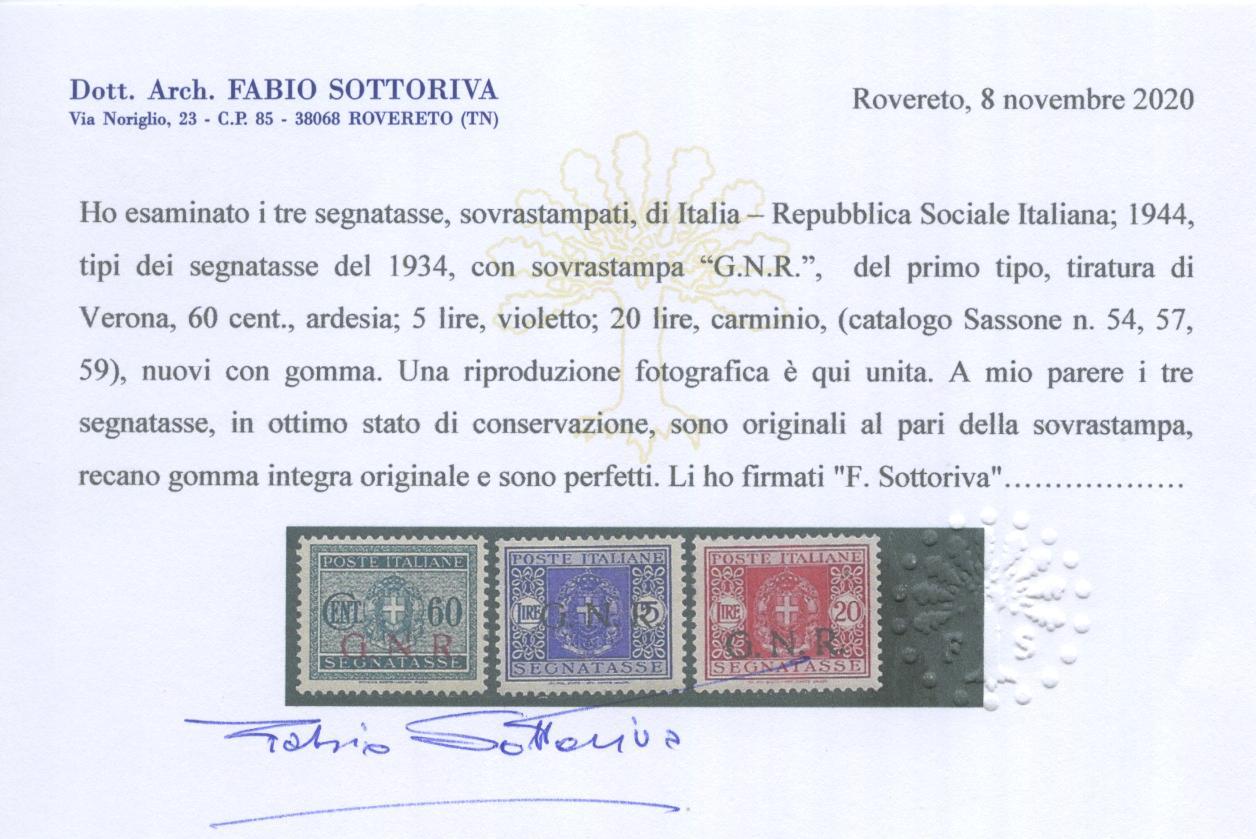 Scansione lotto: RSI E LUOGOTENENZA 1944 TASSE GNR 13V. **  CERT.