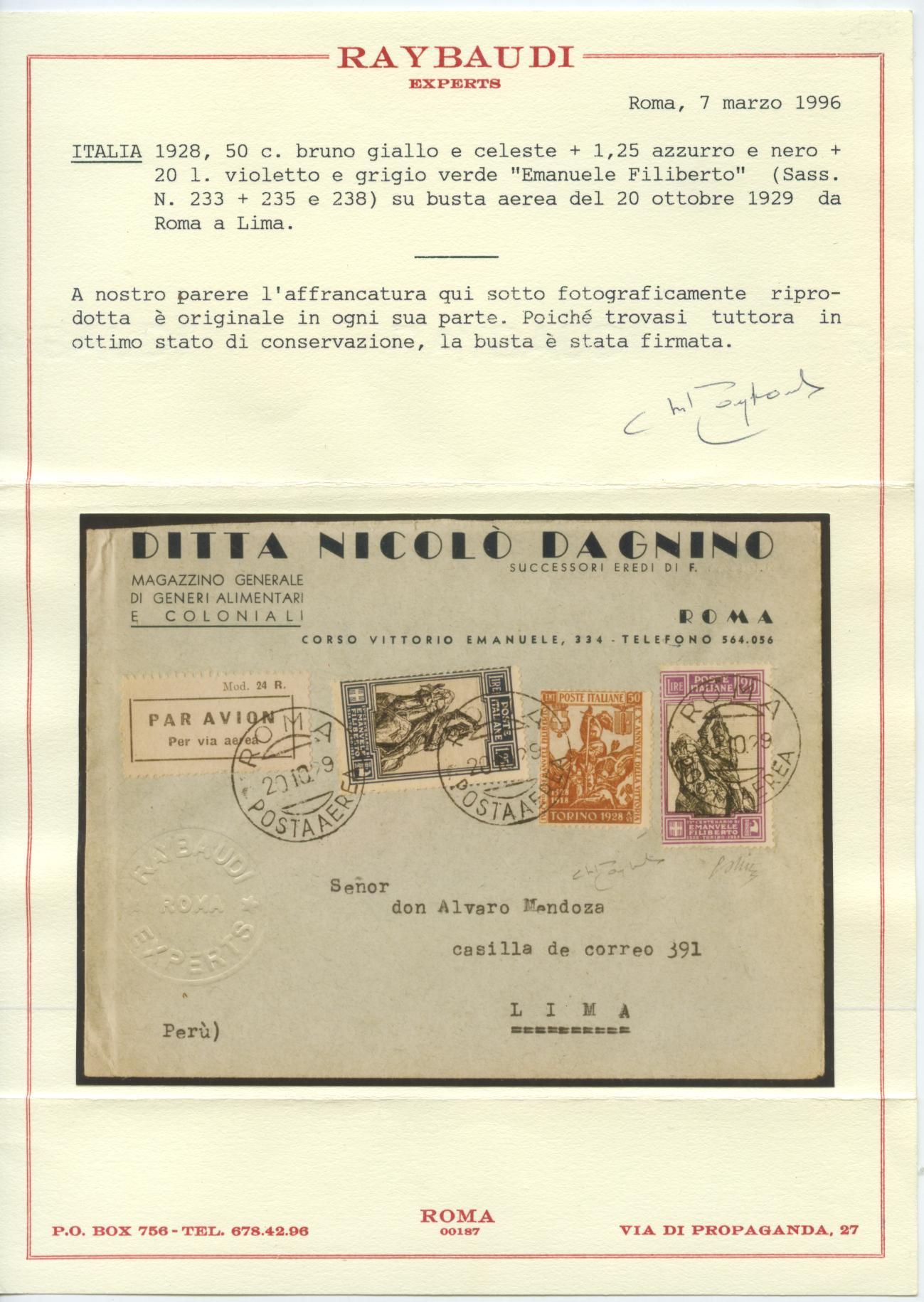 Scansione lotto: REGNO 1928 FILIBERTO L.20 US.  CERT.