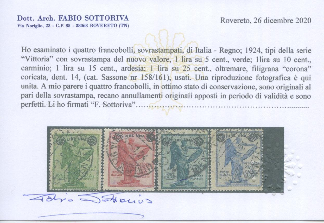 Scansione lotto: REGNO 1924 VITTORIA SOVR. 4V.(originale) 2 US.  CERT.