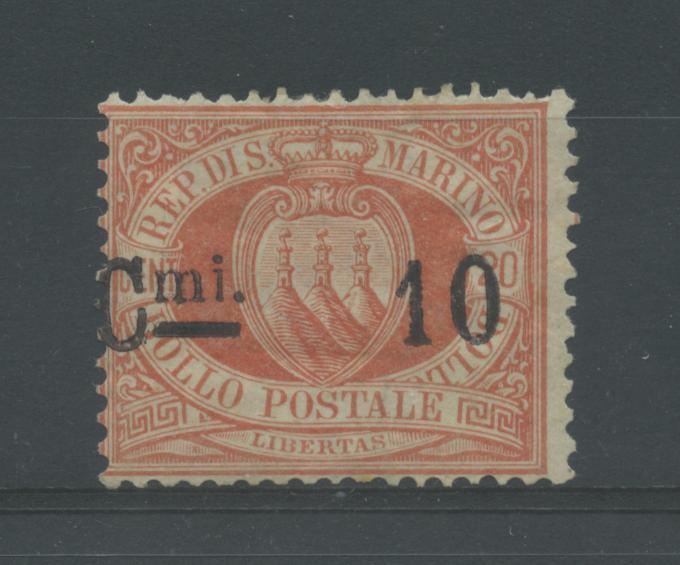 Scansione lotto: SAN MARINO 1892 10C. SU 20C. N.10 *