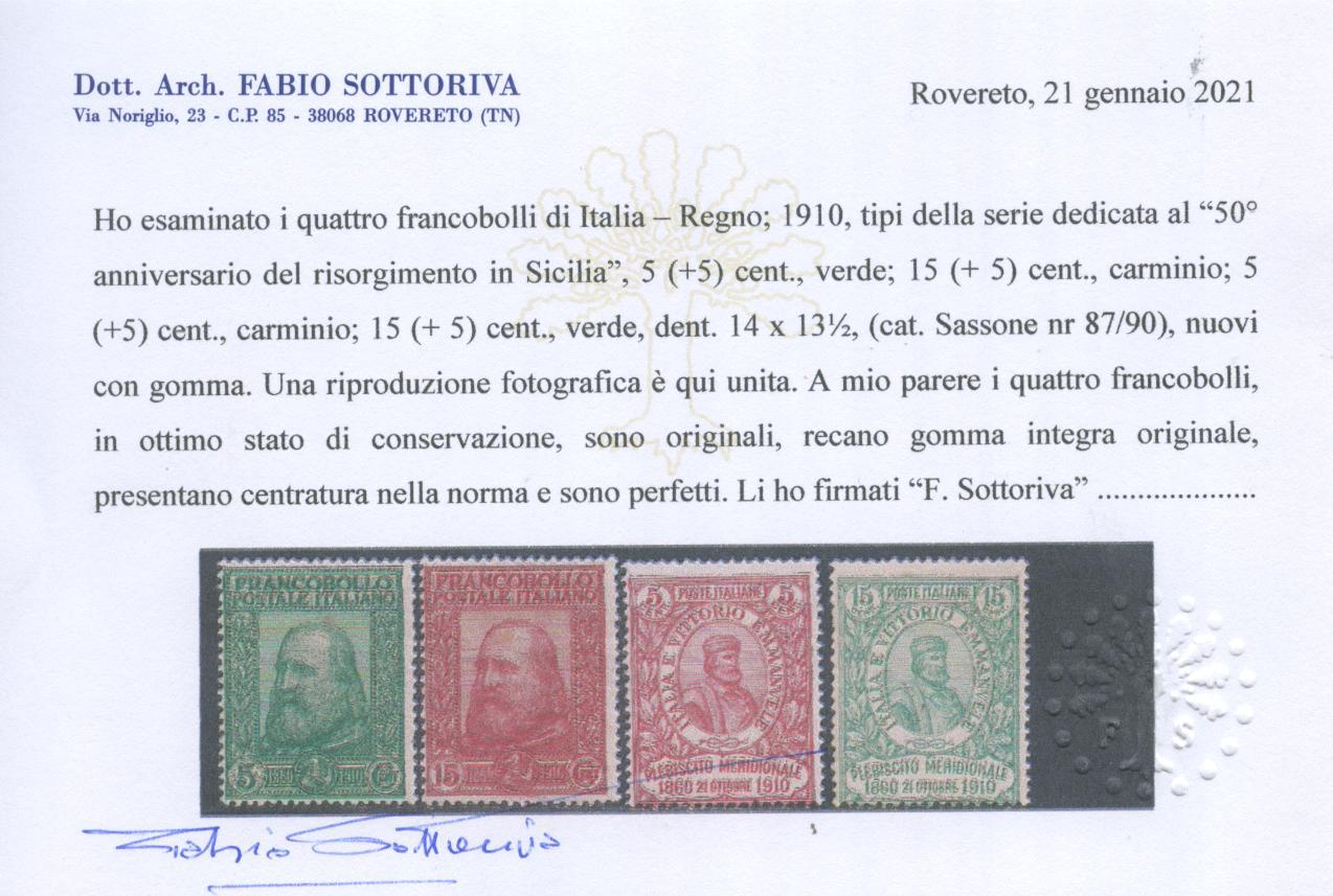 Scansione lotto: REGNO 1910 GARIBALDI 4V. 4 **  CERT.