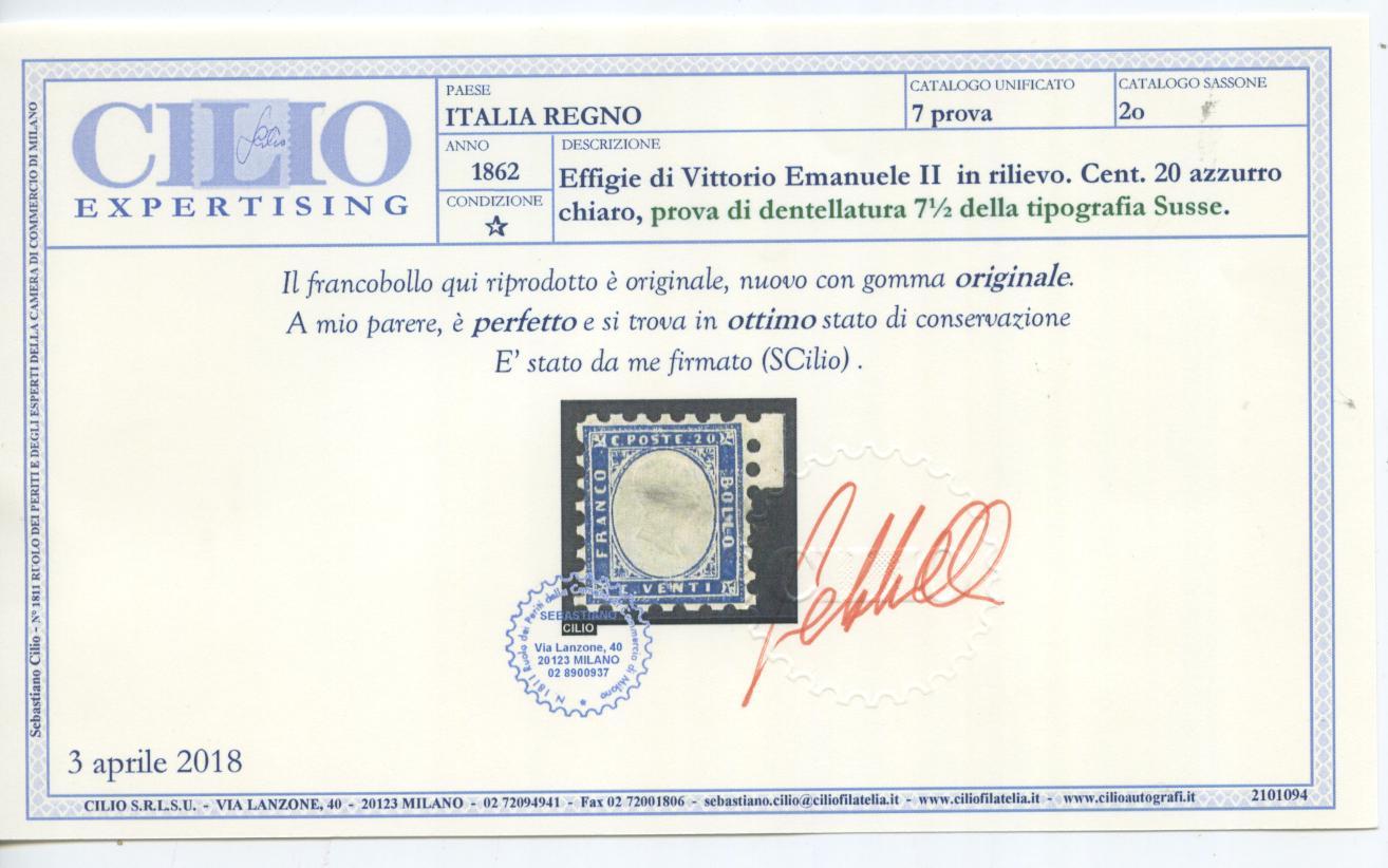 Scansione lotto: REGNO 1862 20C. DENT. 7,1/2 *  CERT.