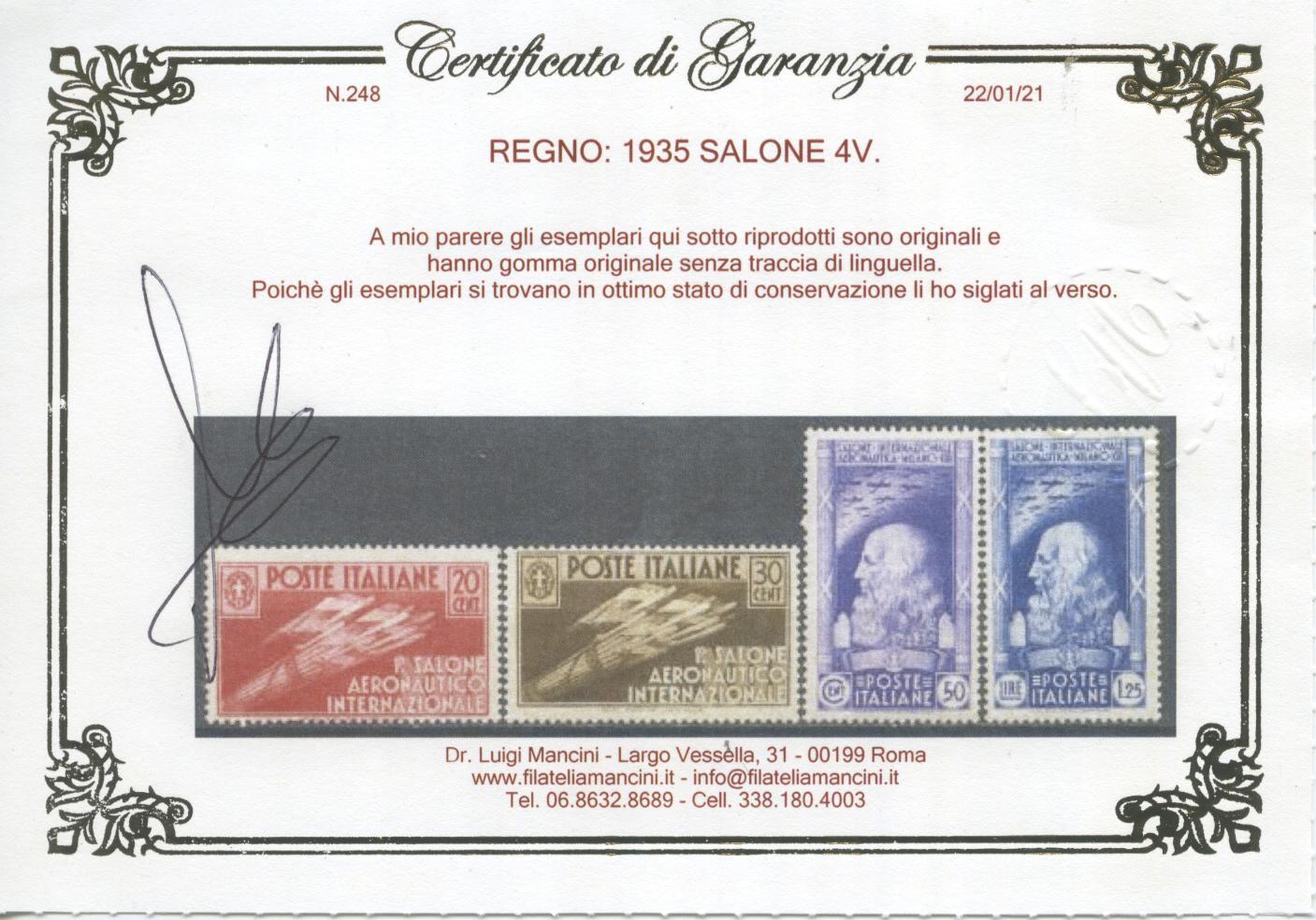 Scansione lotto: REGNO 1935 SALONE 4V. 4 ** CENTRATO CERT.