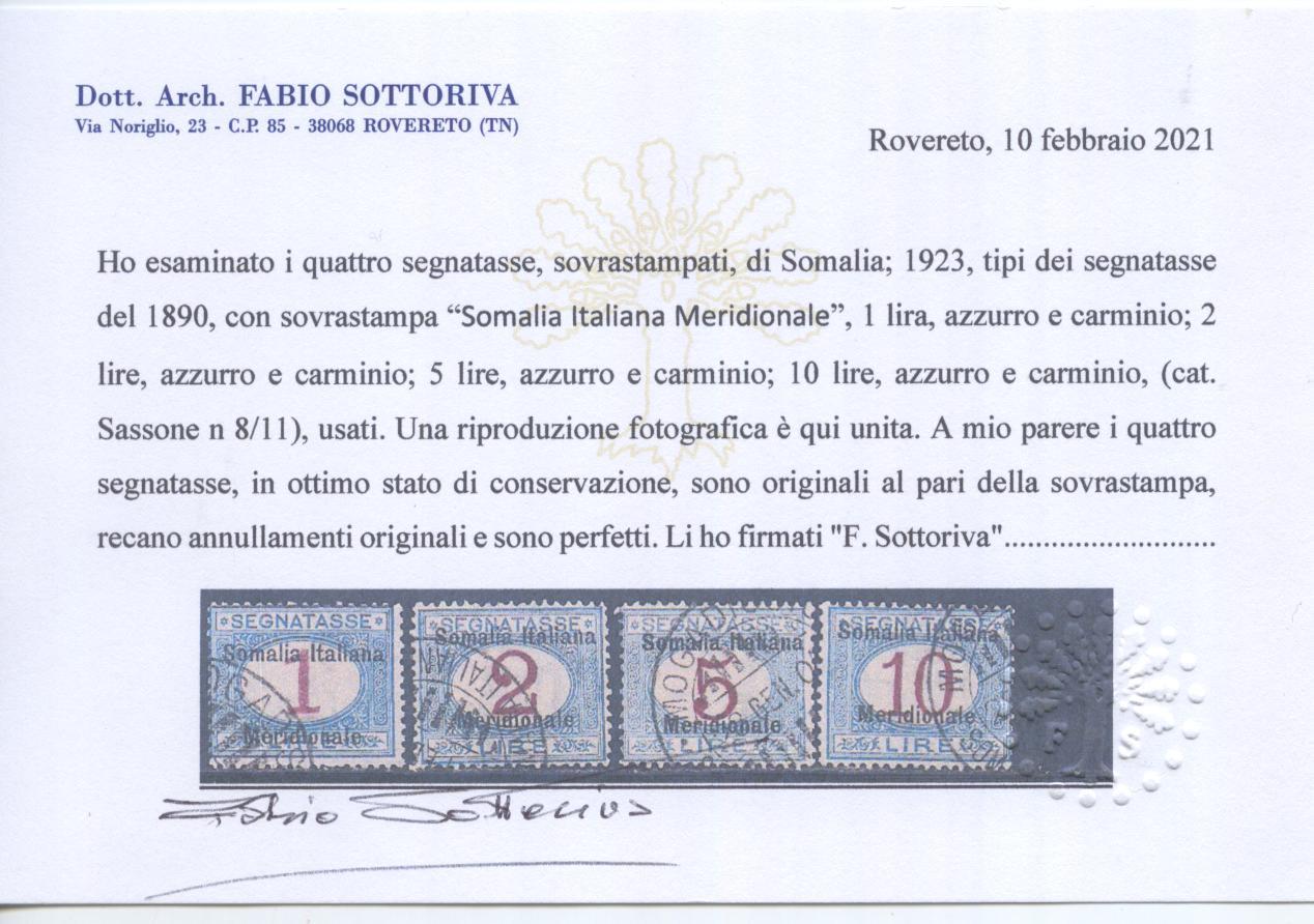 Scansione lotto: COLONIE SOMALIA 1906 TASSE 11V. US.  CERT.