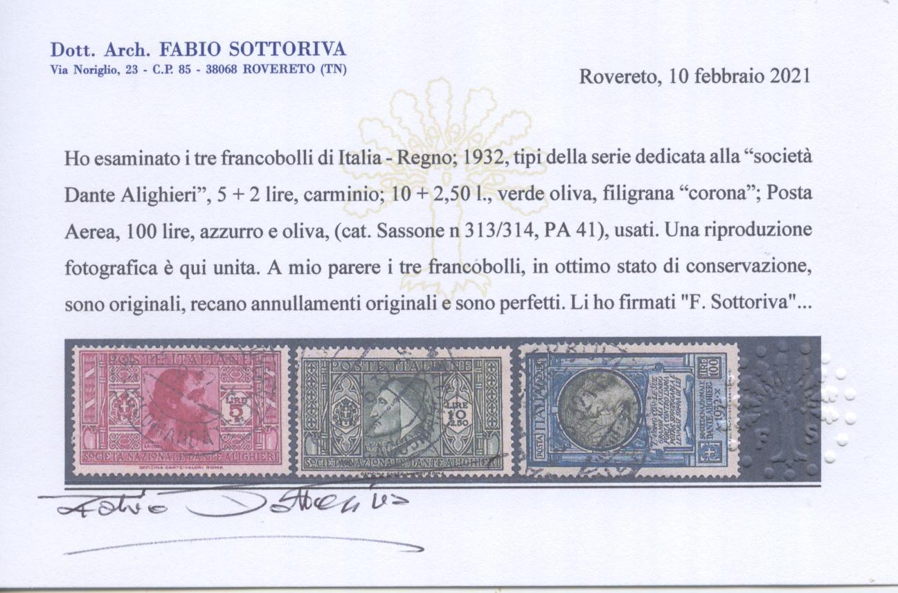 Scansione lotto: REGNO 1932 DANTE 19V. 4 US.  CERT.