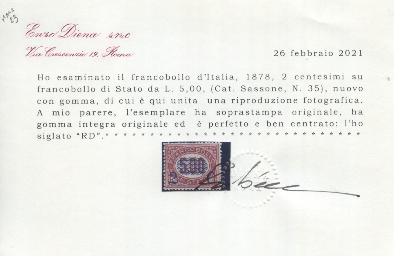 Scansione lotto: REGNO 1878 2C. SU L.5,00 ** LUSSO CERT.