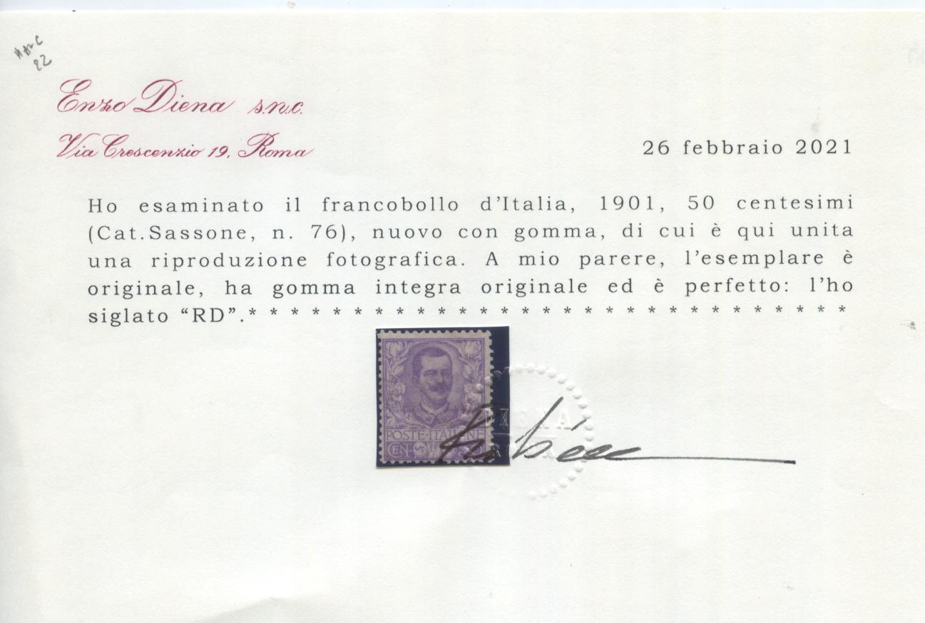 Scansione lotto: REGNO 1901 FLOREALE 50C. ** CENTRATO CERT.