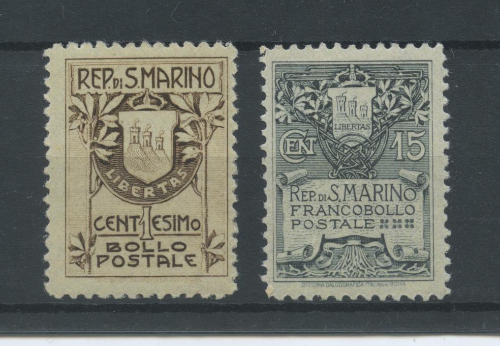 Scansione lotto: SAN MARINO 1907 STEMMI 2V. ** CENTRATO