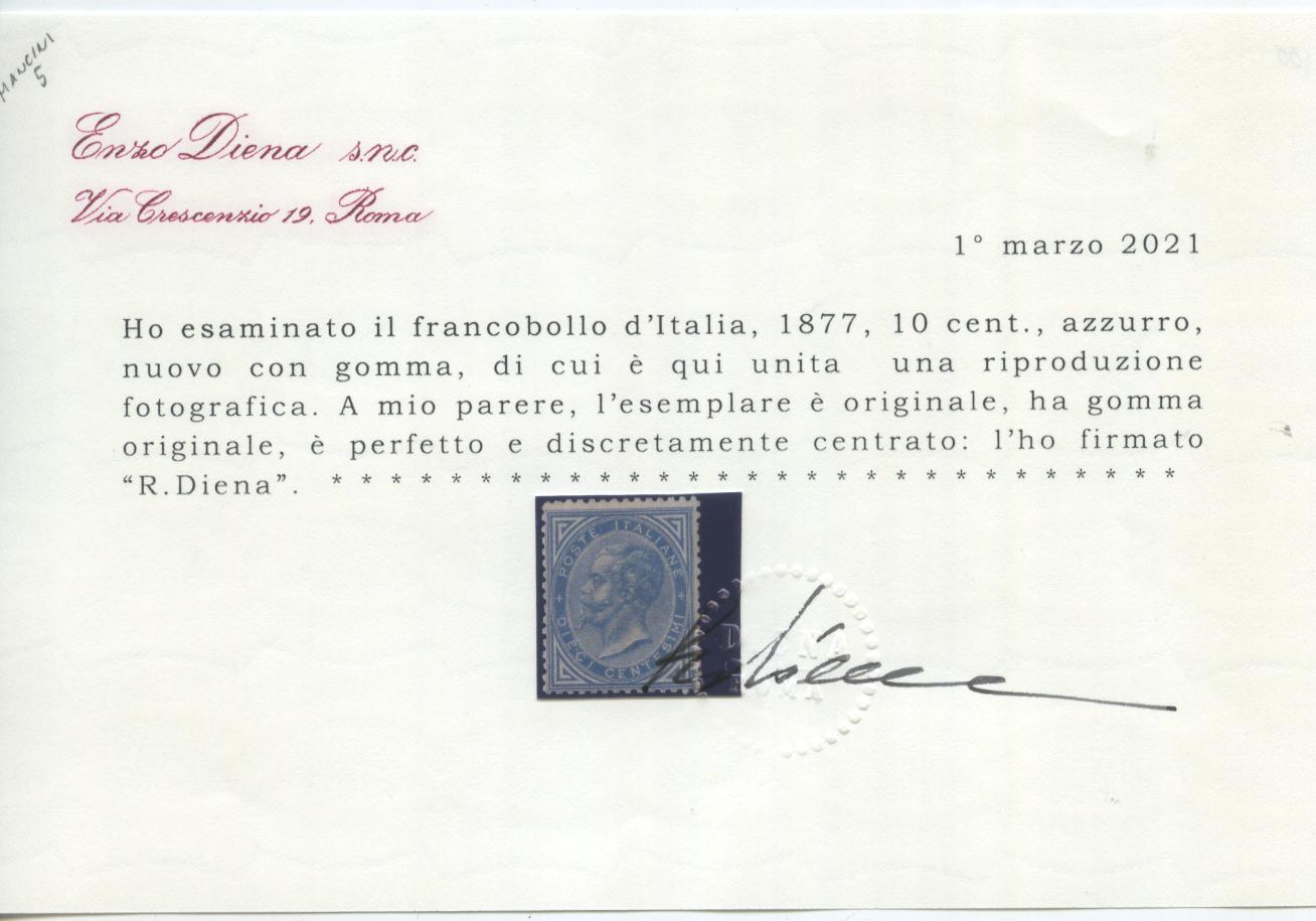 Scansione lotto: REGNO 1877 10C. AZZURRO * CENTRATO CERT.