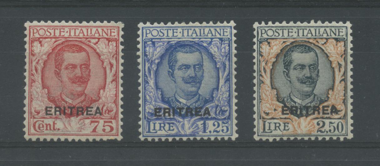 Scansione lotto: COLONIE ERITREA 1926 SOVR. 3V. ** LUSSO CERT.