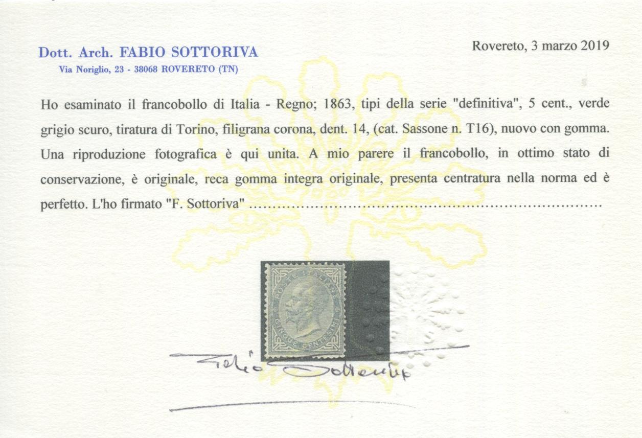 Scansione lotto: REGNO 1863 5C. TORINO 8 **  CERT.