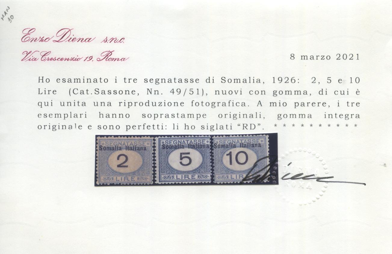 Scansione lotto: COLONIE SOMALIA 1926 TASSE 11V. **  CERT.