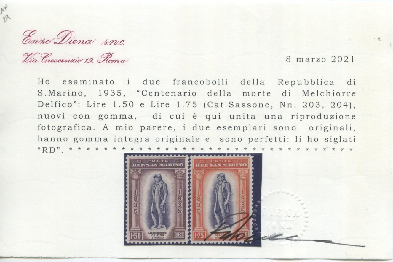 Scansione lotto: SAN MARINO 1935 DELFICO 12V. ** LUSSO CERT.