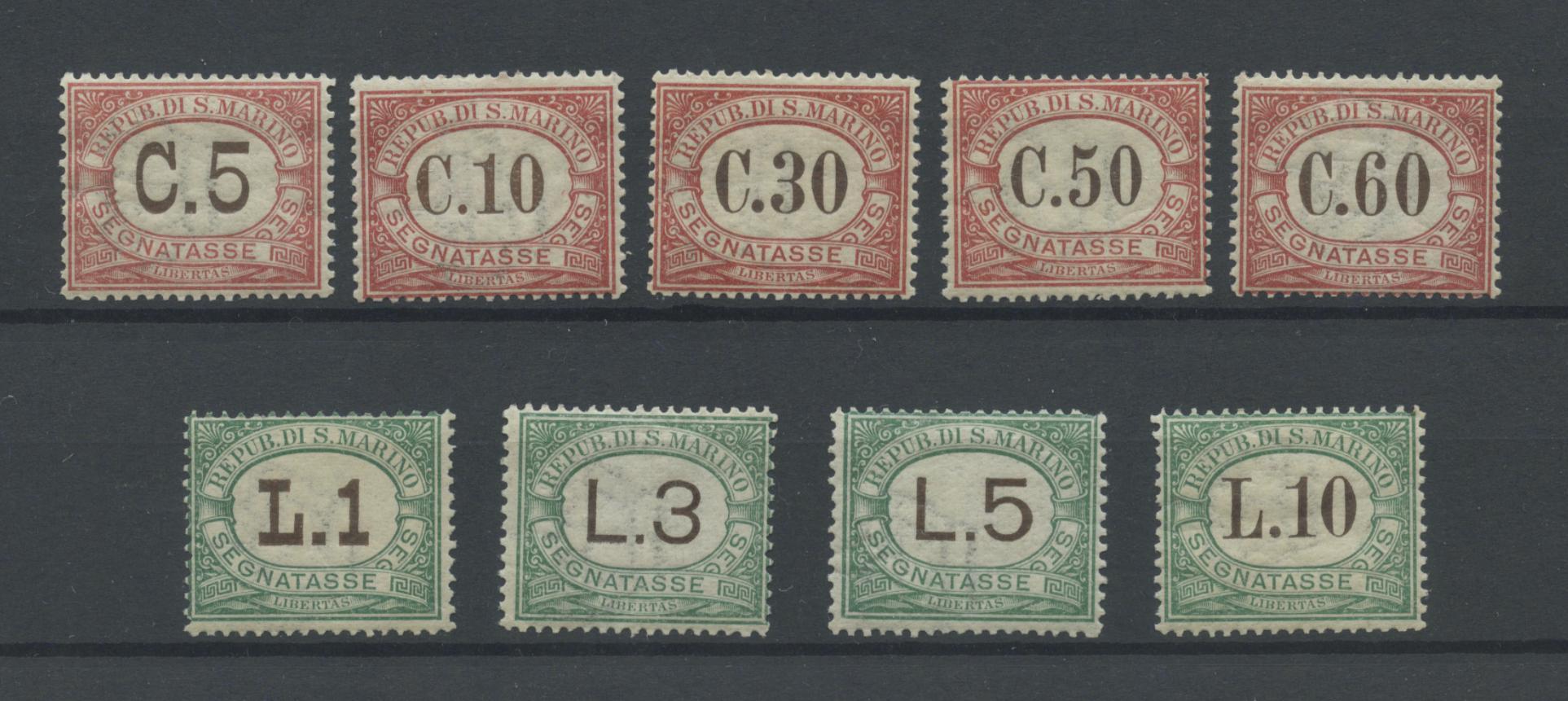 Scansione lotto: SAN MARINO 1924 TASSE RARA 9V. 3 ** CENTRATO CERT.