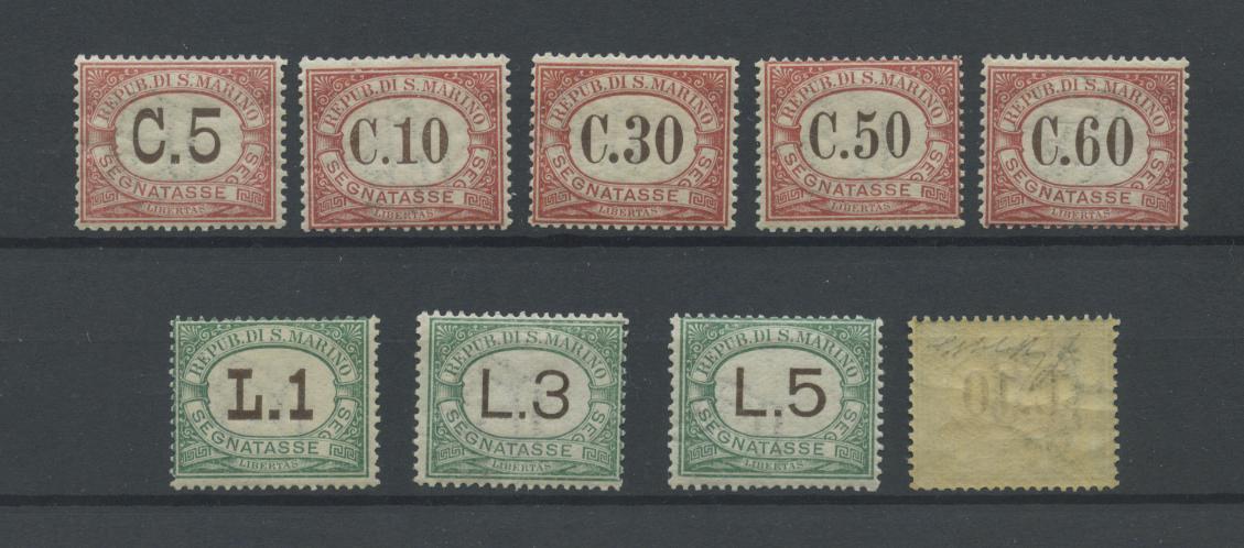 Scansione lotto: SAN MARINO 1924 TASSE RARA 9V. 3 ** CENTRATO CERT.