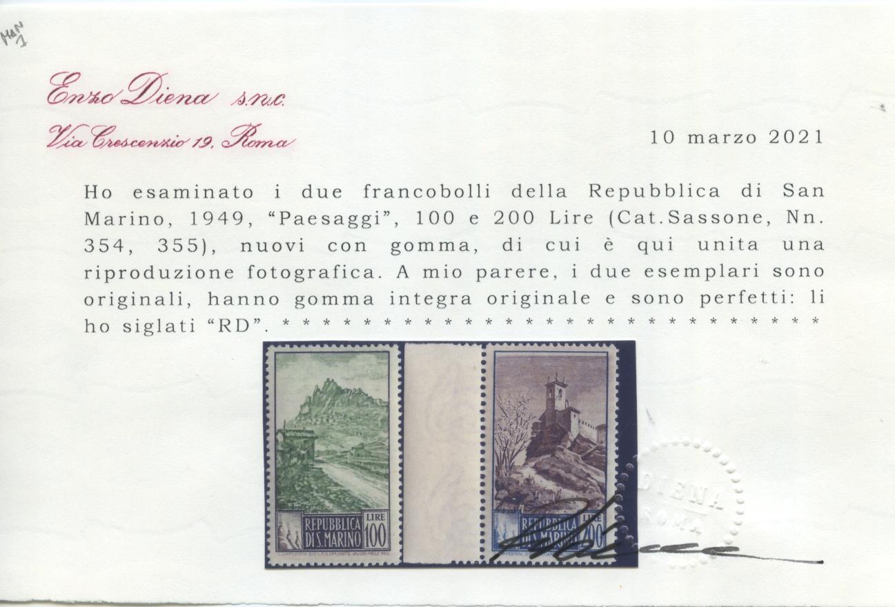 Scansione lotto: SAN MARINO 1949 PAESAGGI 16V. 2 ** LUSSO CERT.