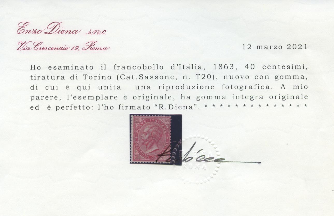 Scansione lotto: REGNO 1863 40C. TORINO 4 **  CERT.