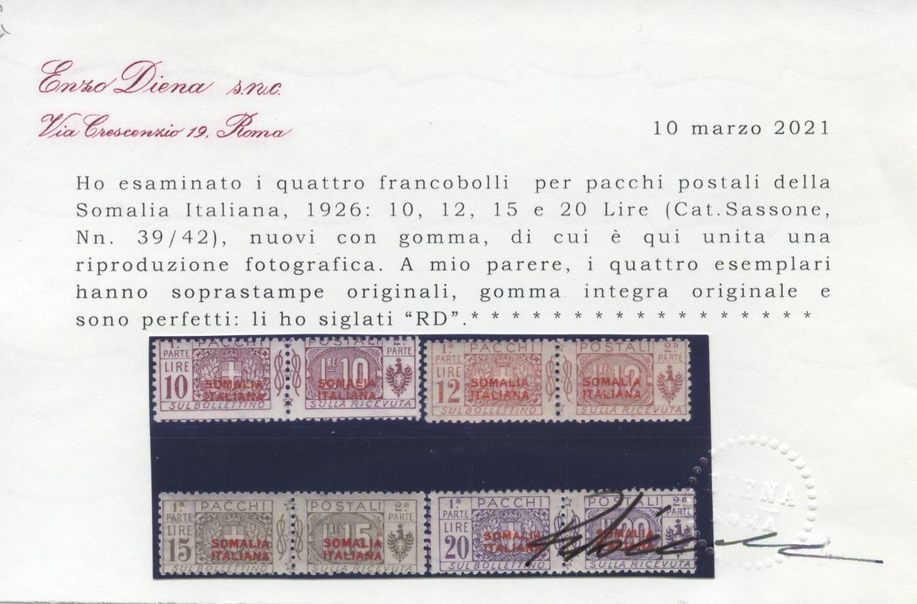 Scansione lotto: COLONIE SOMALIA 1926 PACCHI 13V. 5 ** CENTRATO CERT.