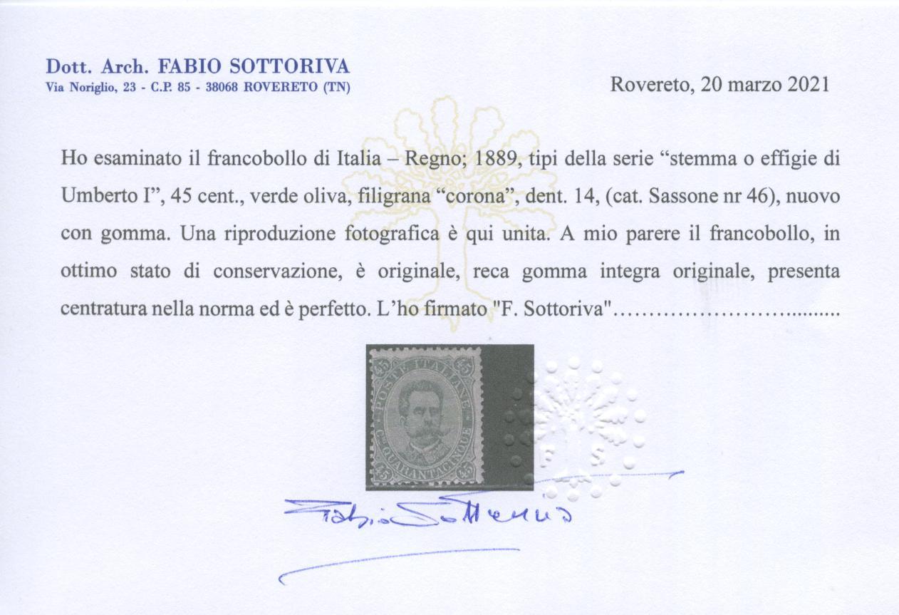 Scansione lotto: REGNO 1889 45C. **  CERT.