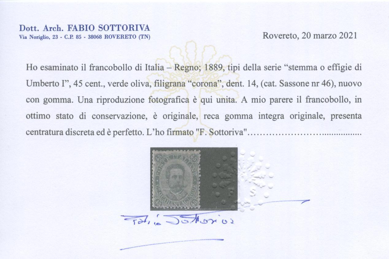 Scansione lotto: REGNO 1889 45C. ** CENTRATO CERT.