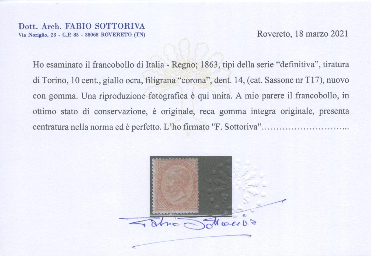 Scansione lotto: REGNO 1863 10C. TORINO 2 **  CERT.