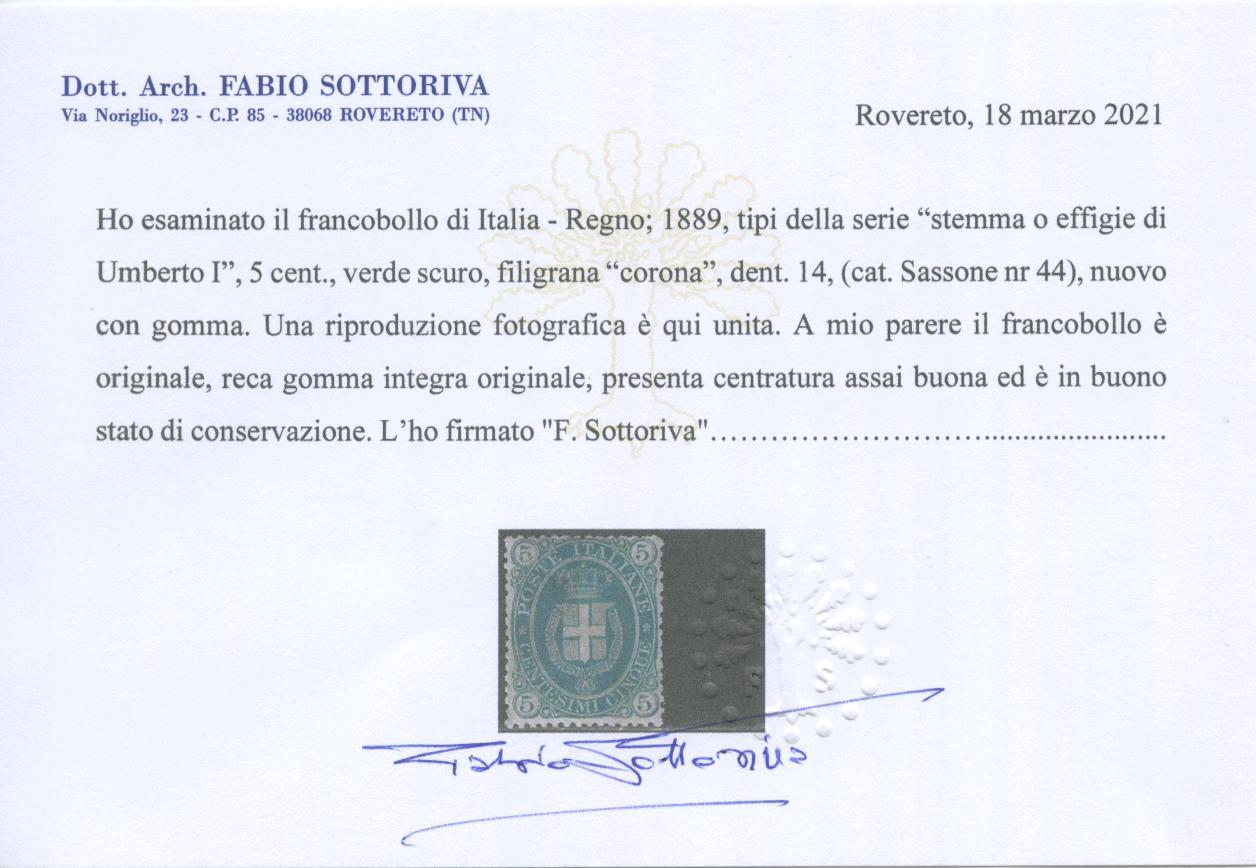 Scansione lotto: REGNO 1889 5C. VERDE 6 ** CENTRATO CERT.