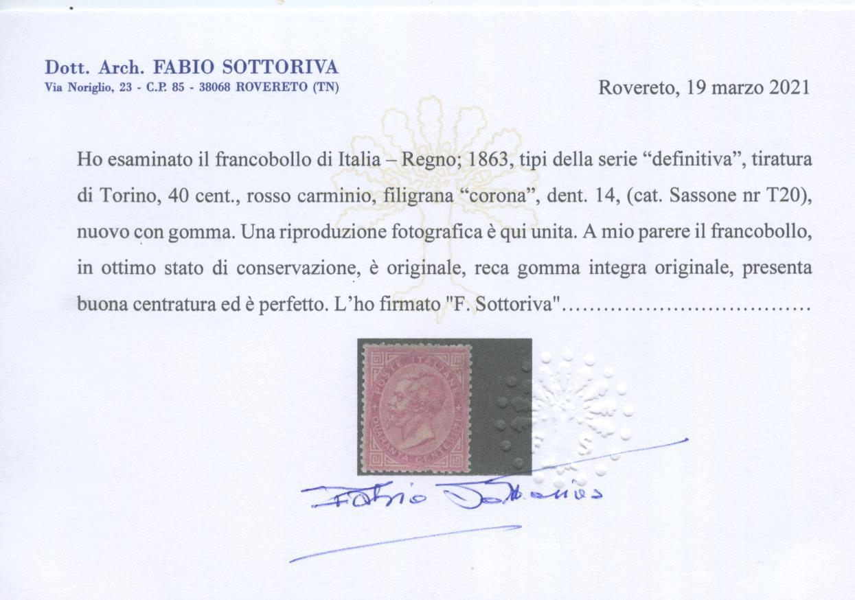 Scansione lotto: REGNO 1863 40C. TORINO 2 ** CENTRATO CERT.