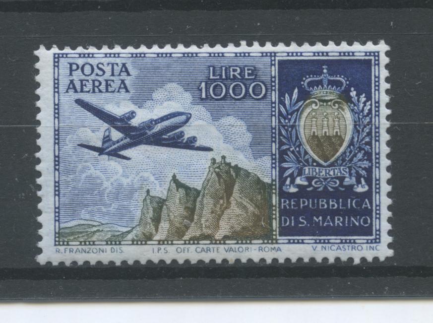 Scansione lotto: SAN MARINO 1954 POSTA AEREA L.1000 ** CENTRATO